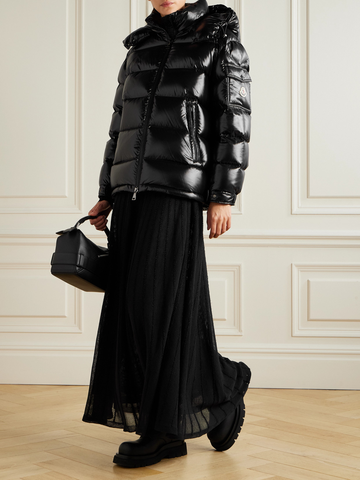 Maire Hooded Quilted Glossed-Shell Down Jacket