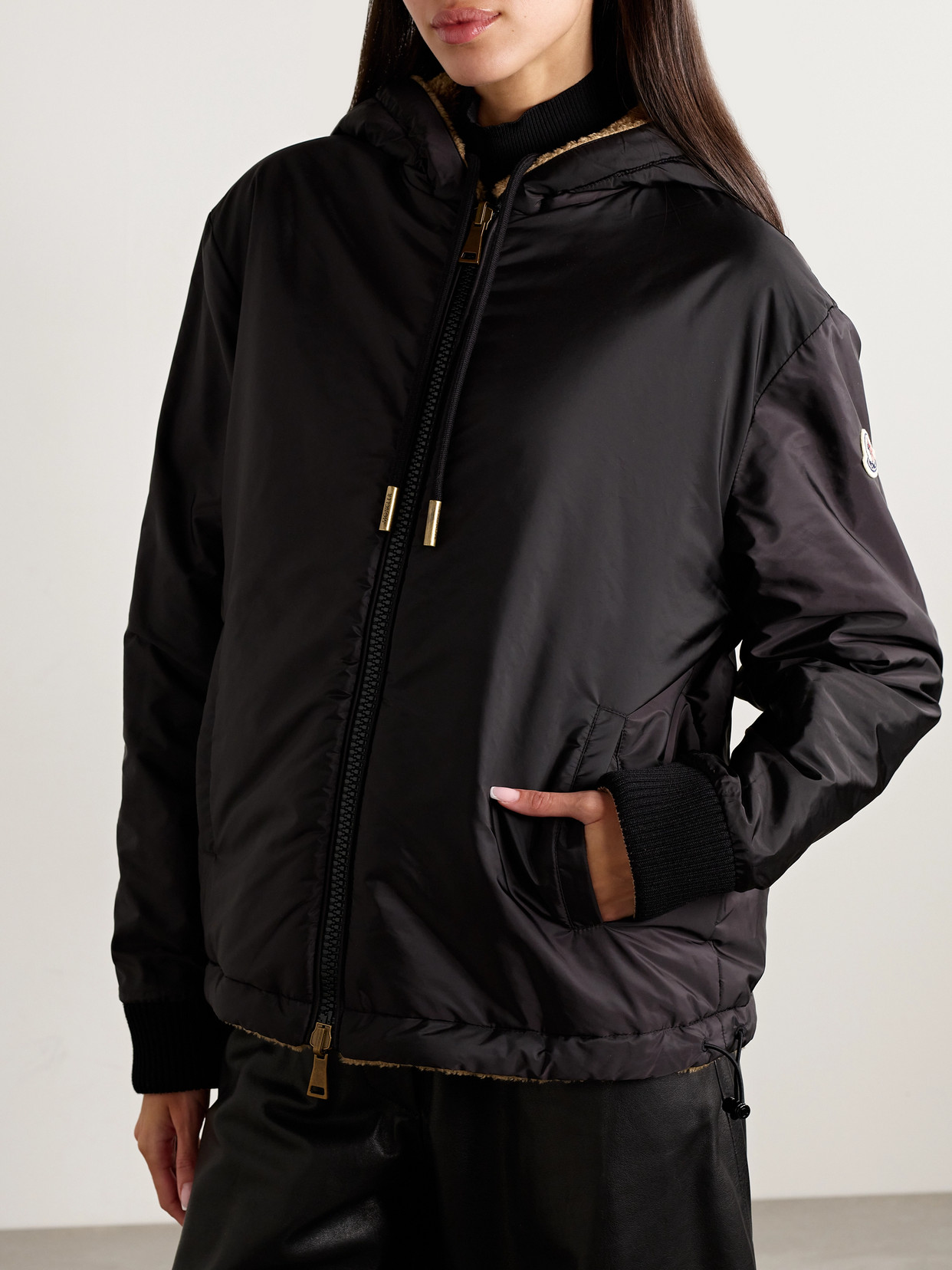 Moncler Reversible Jacket With Drawstring Hood And Logo Patch On The Sleeve In Brown
