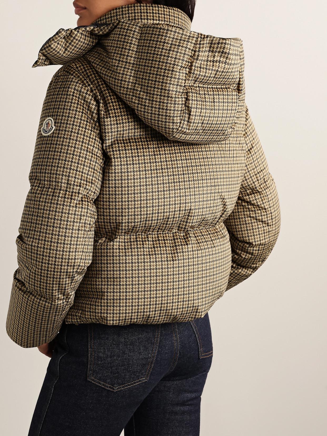 Moncler Quierzy Hooded Houndstooth Twill Down Jacket In Green