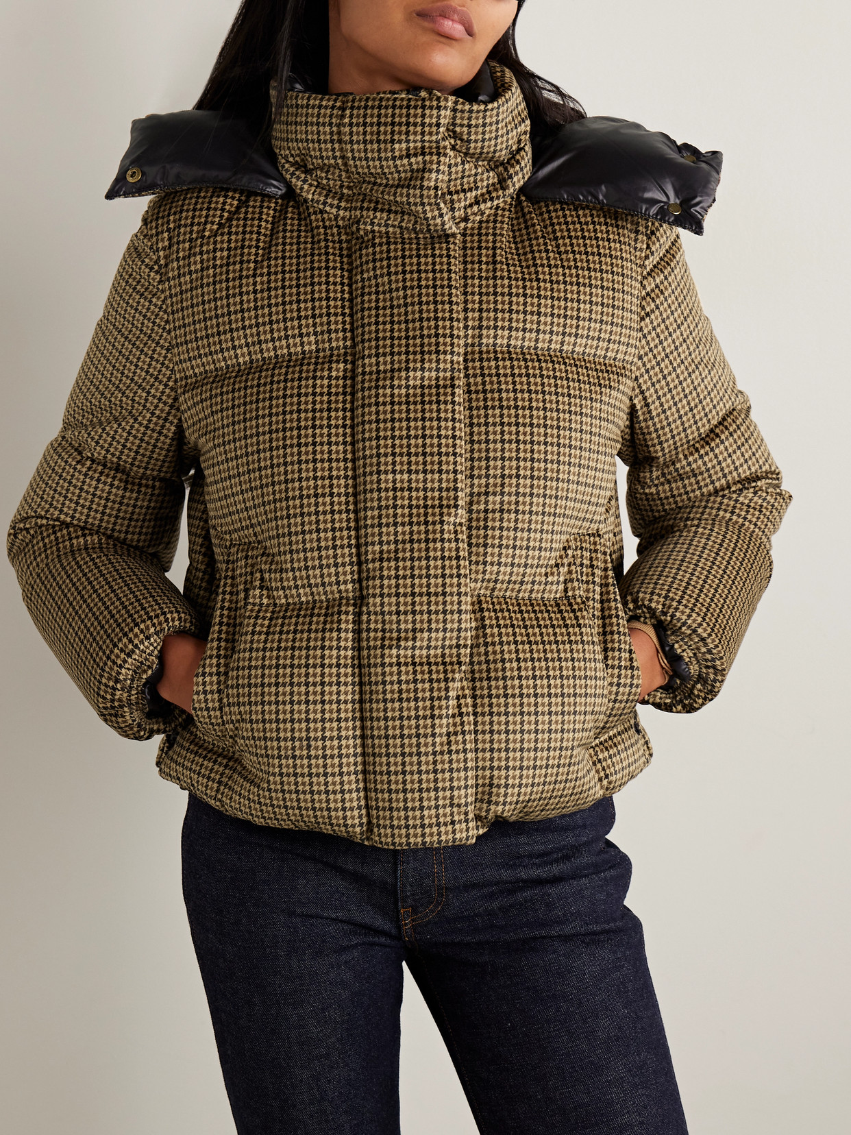 Moncler Quierzy Hooded Houndstooth Twill Down Jacket In Green