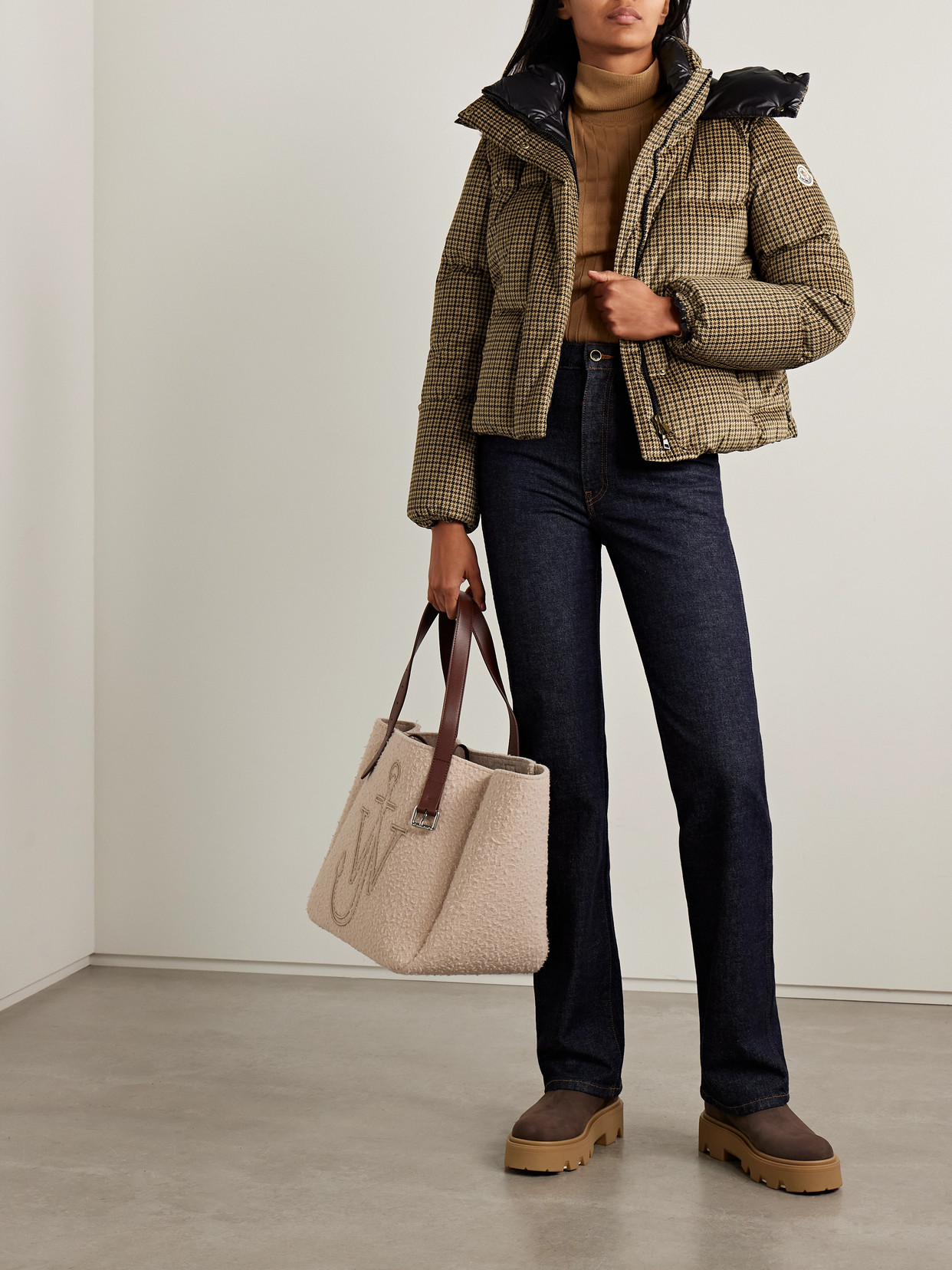 Moncler Quierzy Hooded Houndstooth Twill Down Jacket In Green