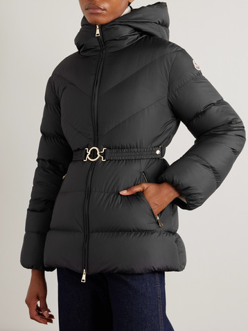 Moncler Brosse belted hooded appliquéd quilted shell down jacket