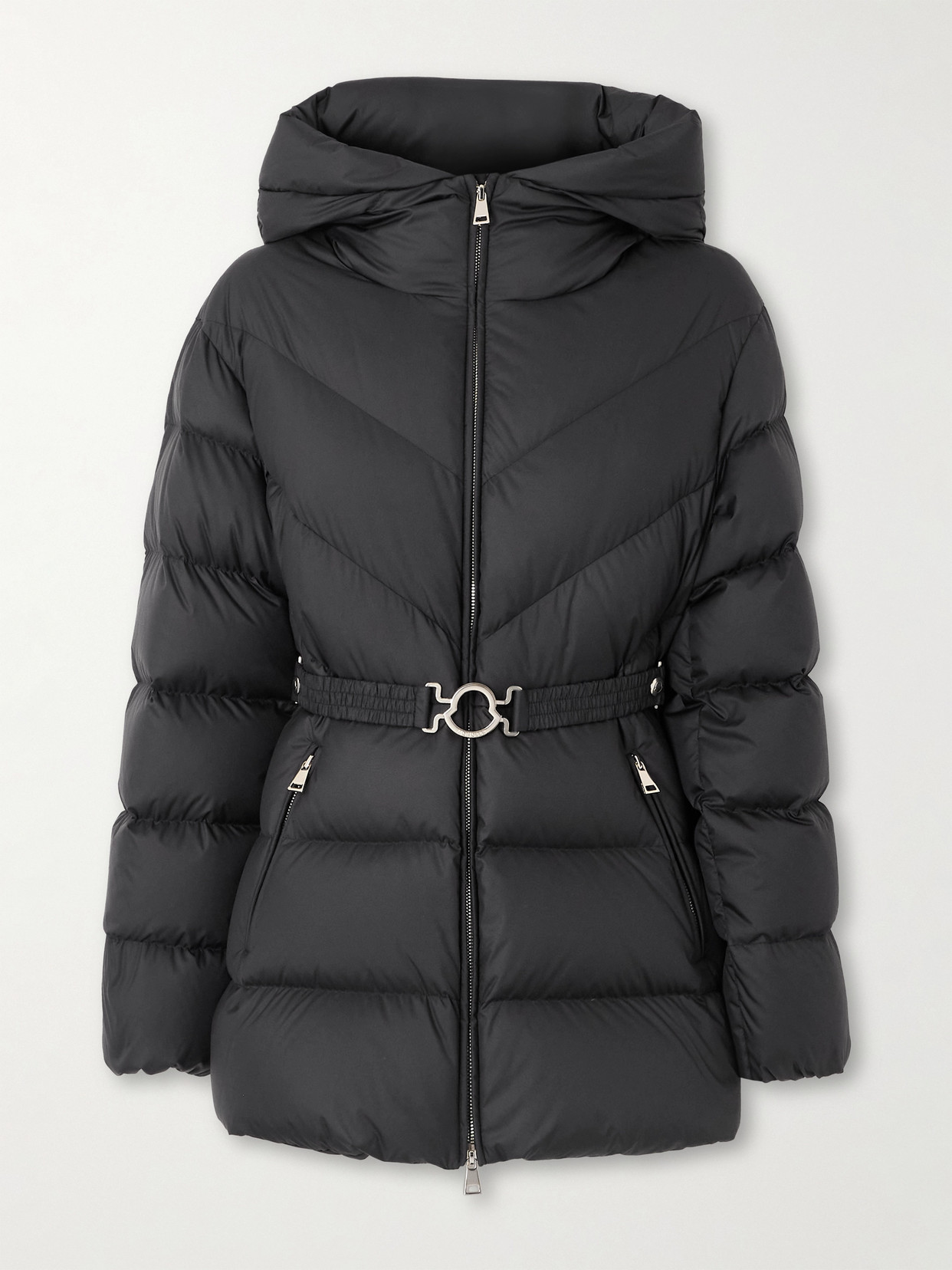 Moncler Brosse Belted Hooded Appliquéd Quilted Shell Down Jacket In Gray