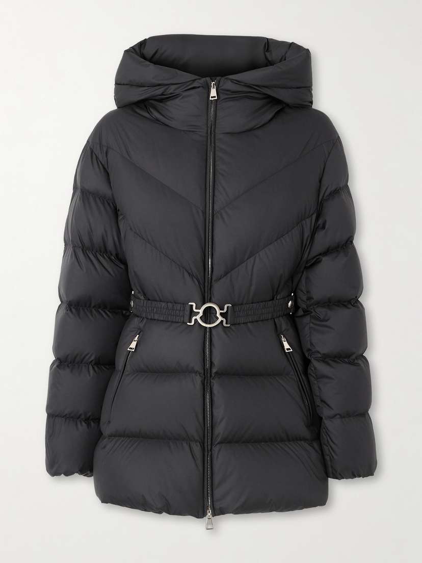 Moncler Brosse Belted Hooded Appliquéd Quilted Shell Down Jacket