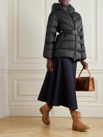 Moncler Brosse belted hooded appliquéd quilted shell down jacket