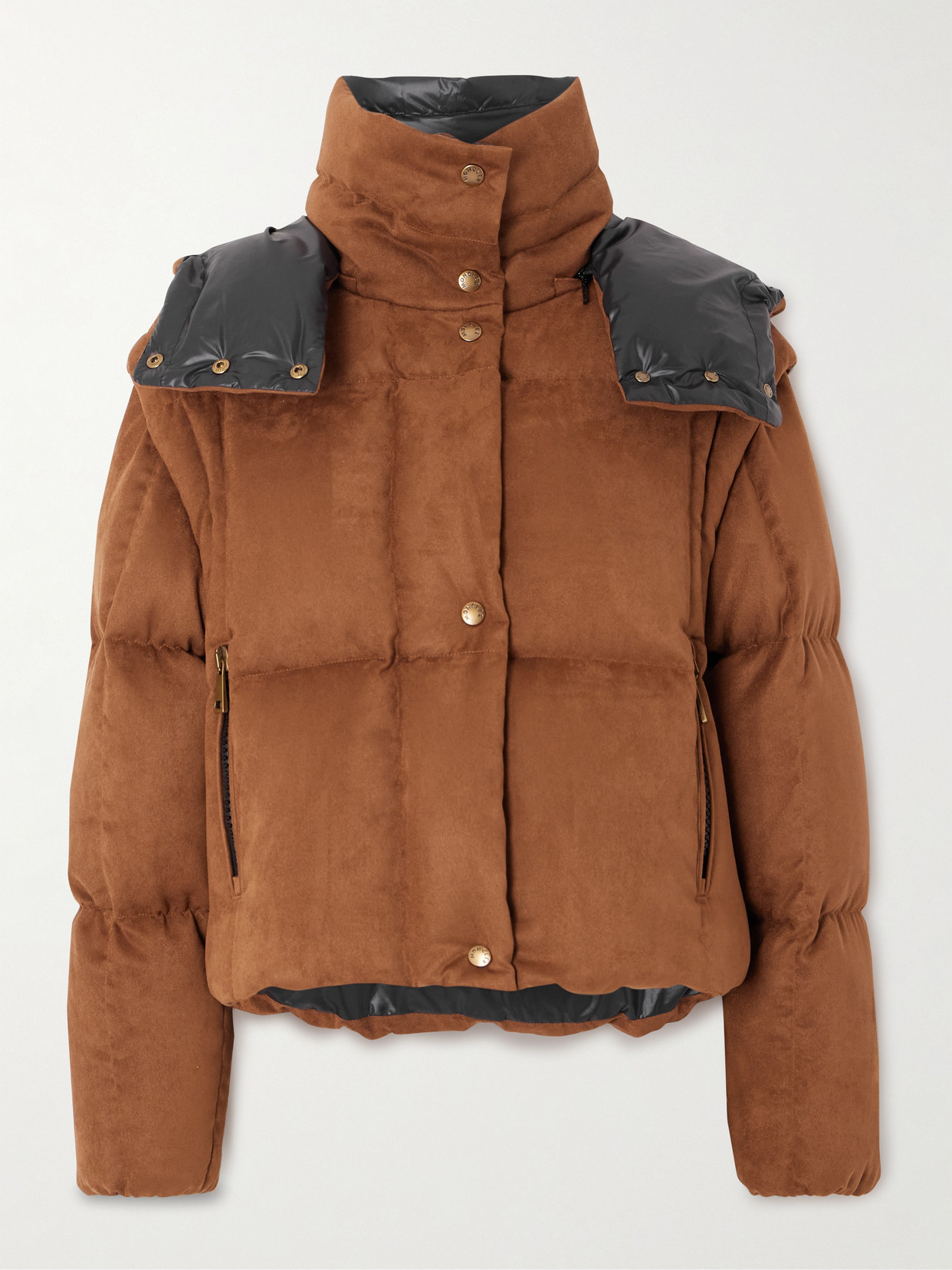 Moncler Paterne Convertible Hooded Quilted Brushed-moleskin Down Jacket In Brown