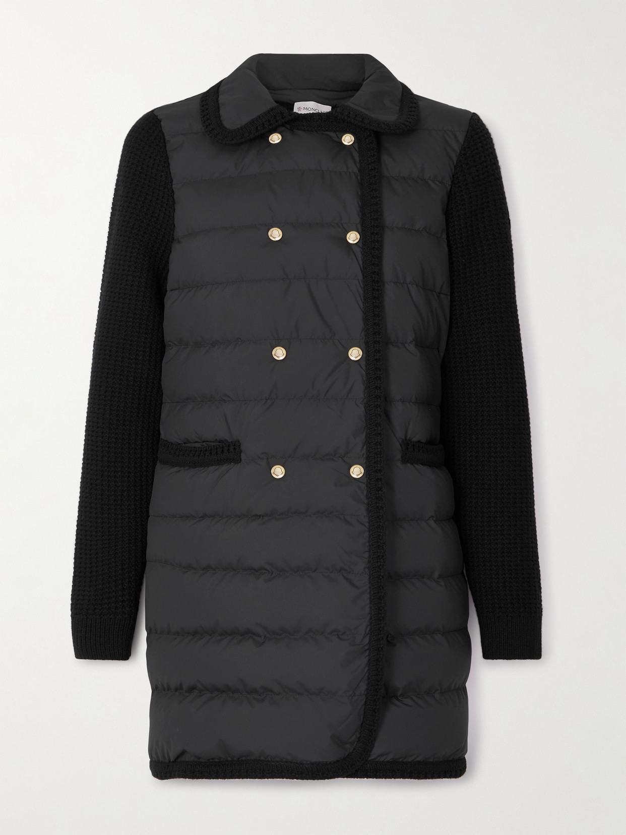 Moncler Double-breasted Wool And Cashmere-blend And Quilted Shell Down Cardigan. In Black