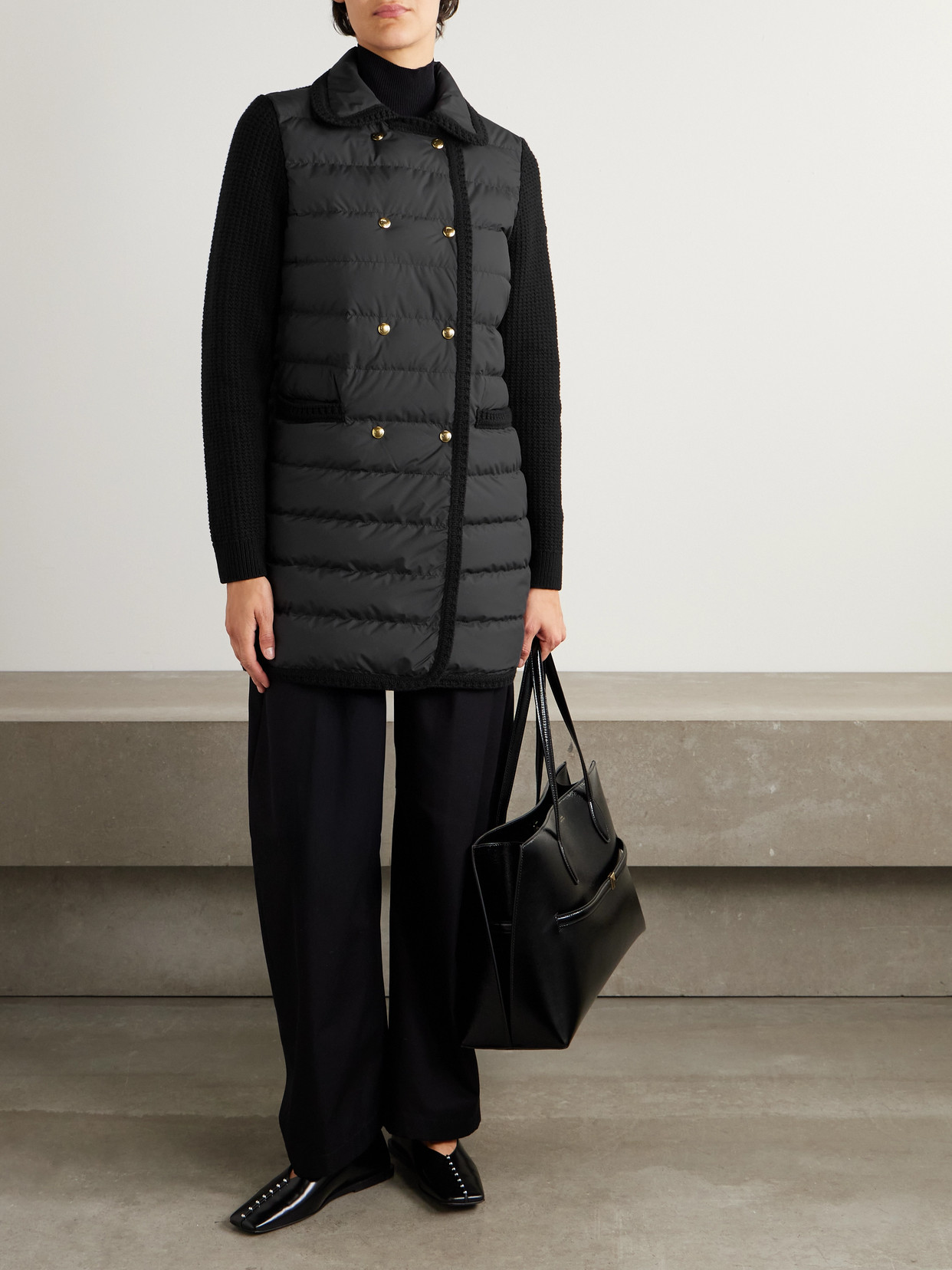Moncler Double-breasted Wool And Cashmere-blend And Quilted Shell Down Cardigan. In Black