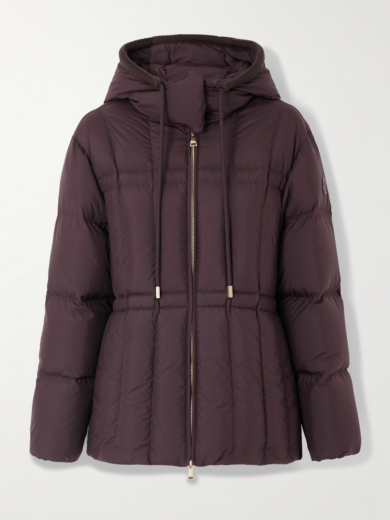 Moncler Estom Vertical-quilted Hooded Short Down Jacket In Brown