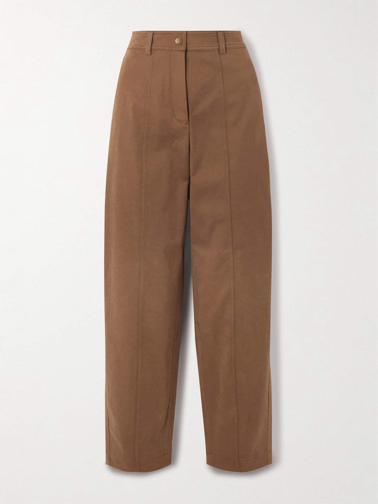 Moncler Appliquéd Cotton-blend Gabardine Straight-leg Pants In Brown