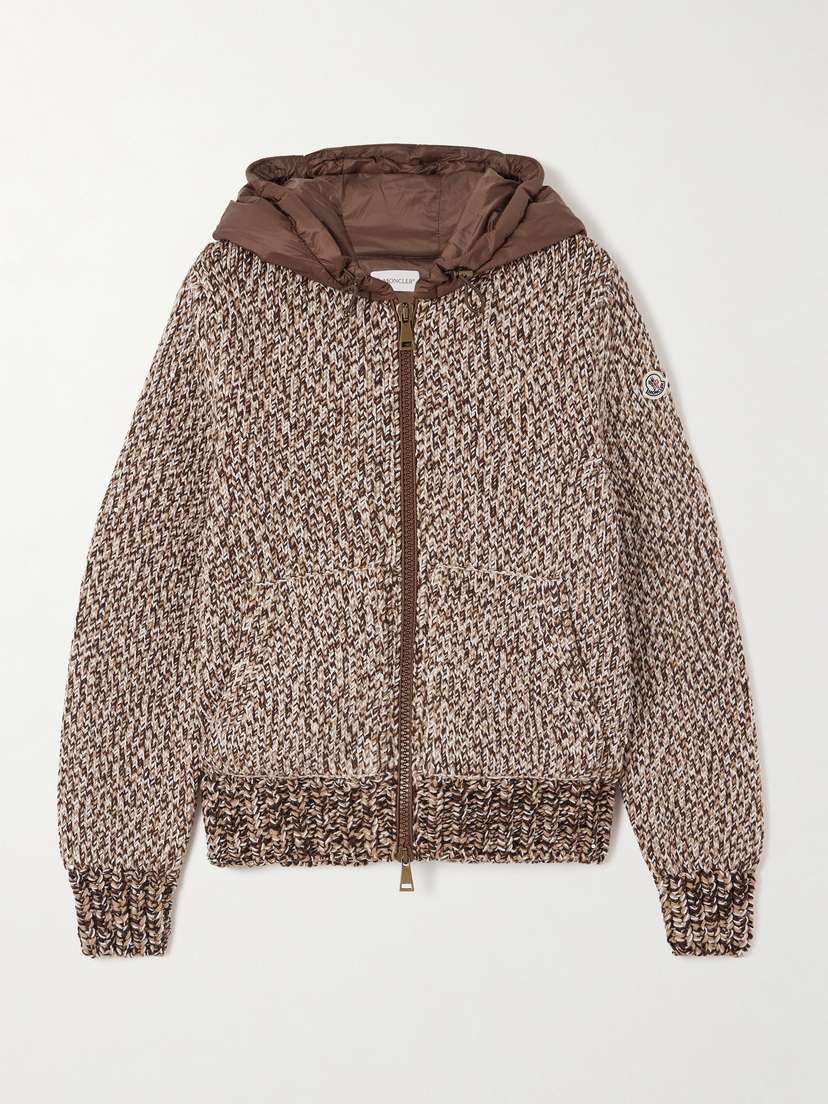 Moncler Hooded Quilted Shell-trimmed Wool Cardigan