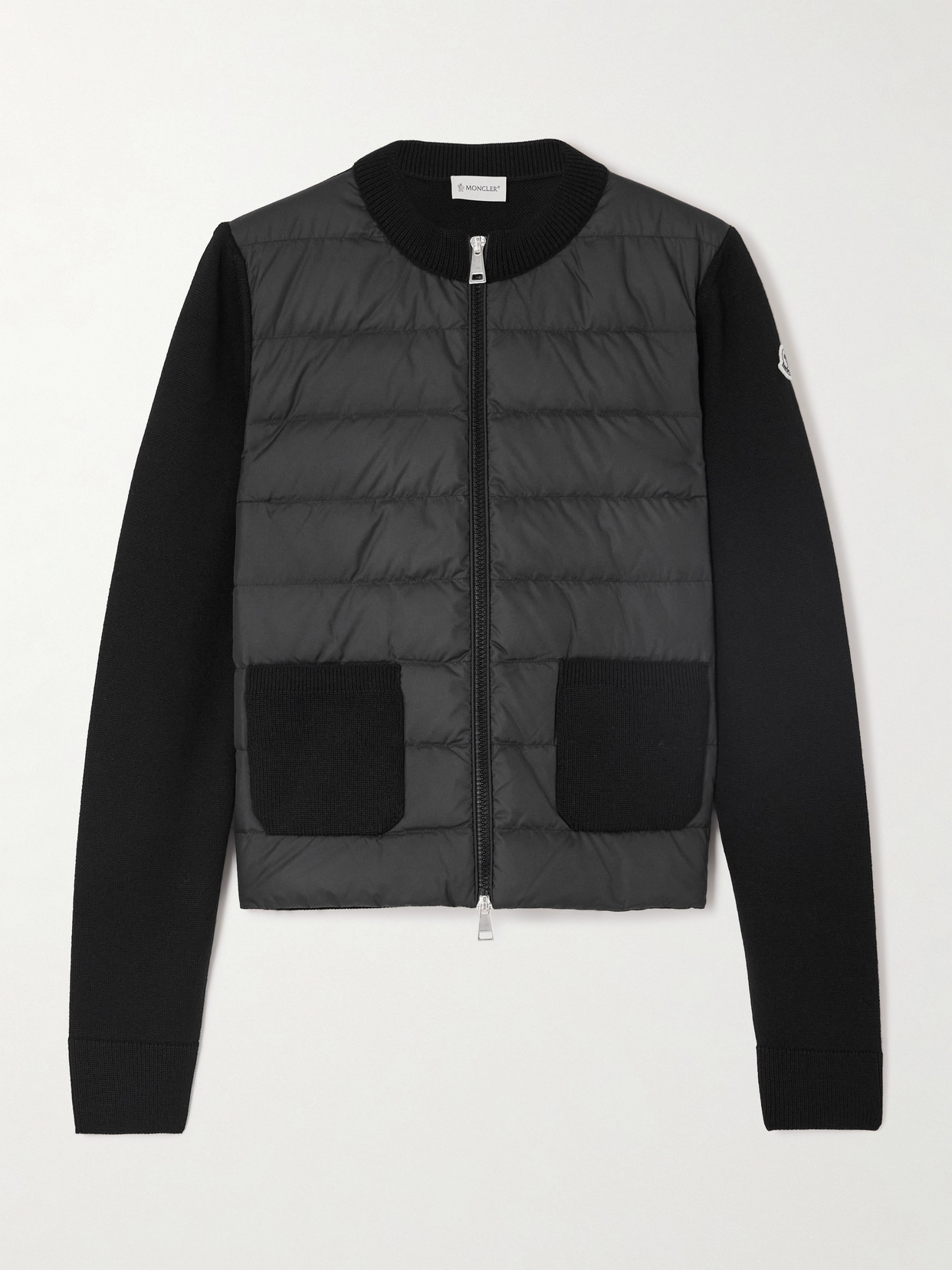 Moncler Wool And Quilted Shell Down Cardigan In Black