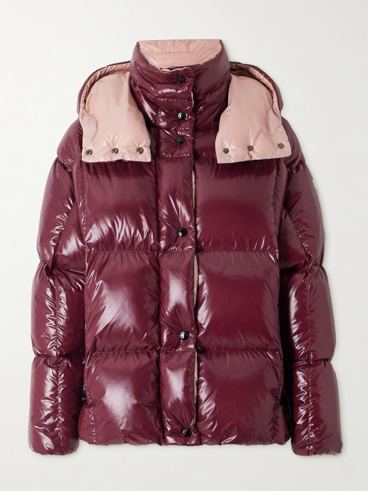 Moncler Parana Hooded Short Down Jacket In Shiny Nylon Clothing In Pink