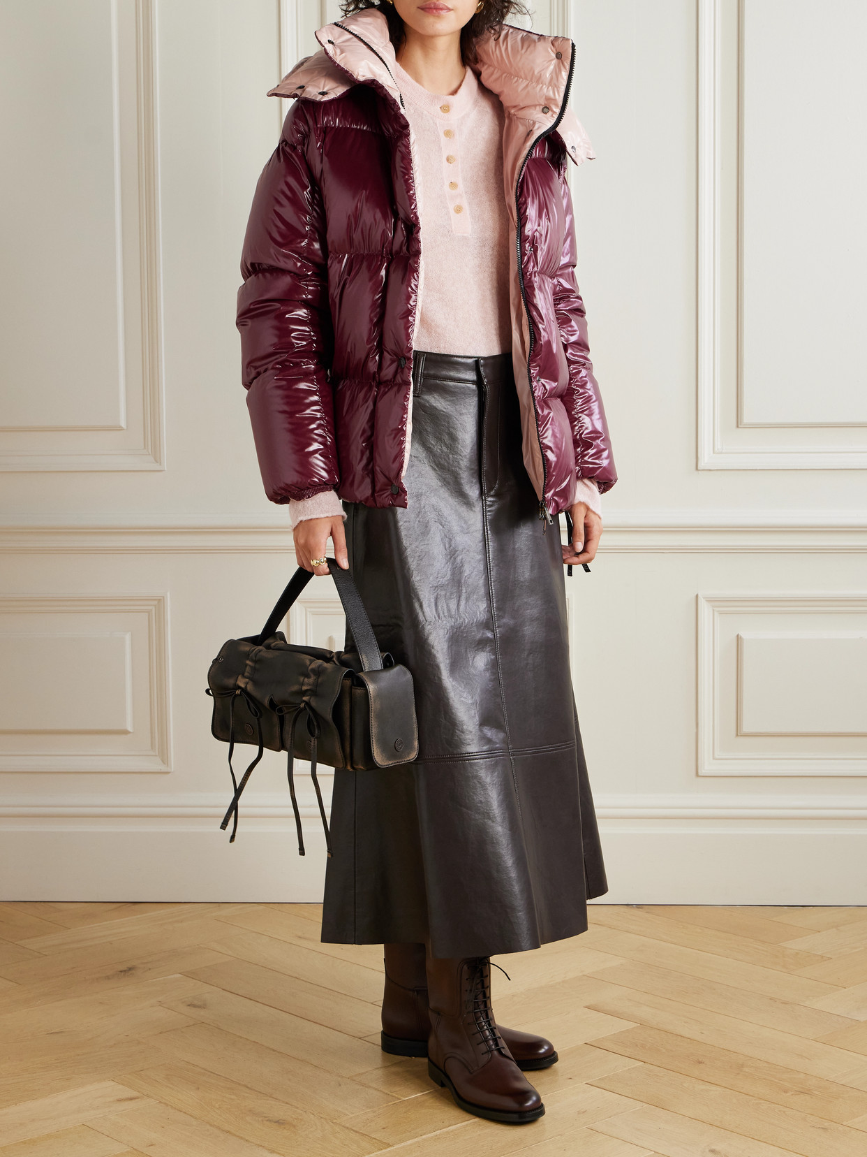 Moncler Parana Hooded Short Down Jacket In Shiny Nylon Clothing In Pink