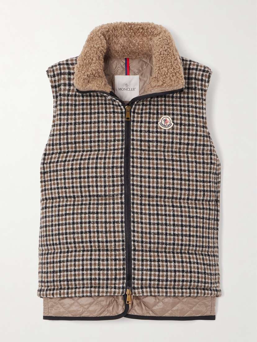 Moncler Touvet Appliquéd Layered Quilted Checked Wool-blend Tweed Down Vest