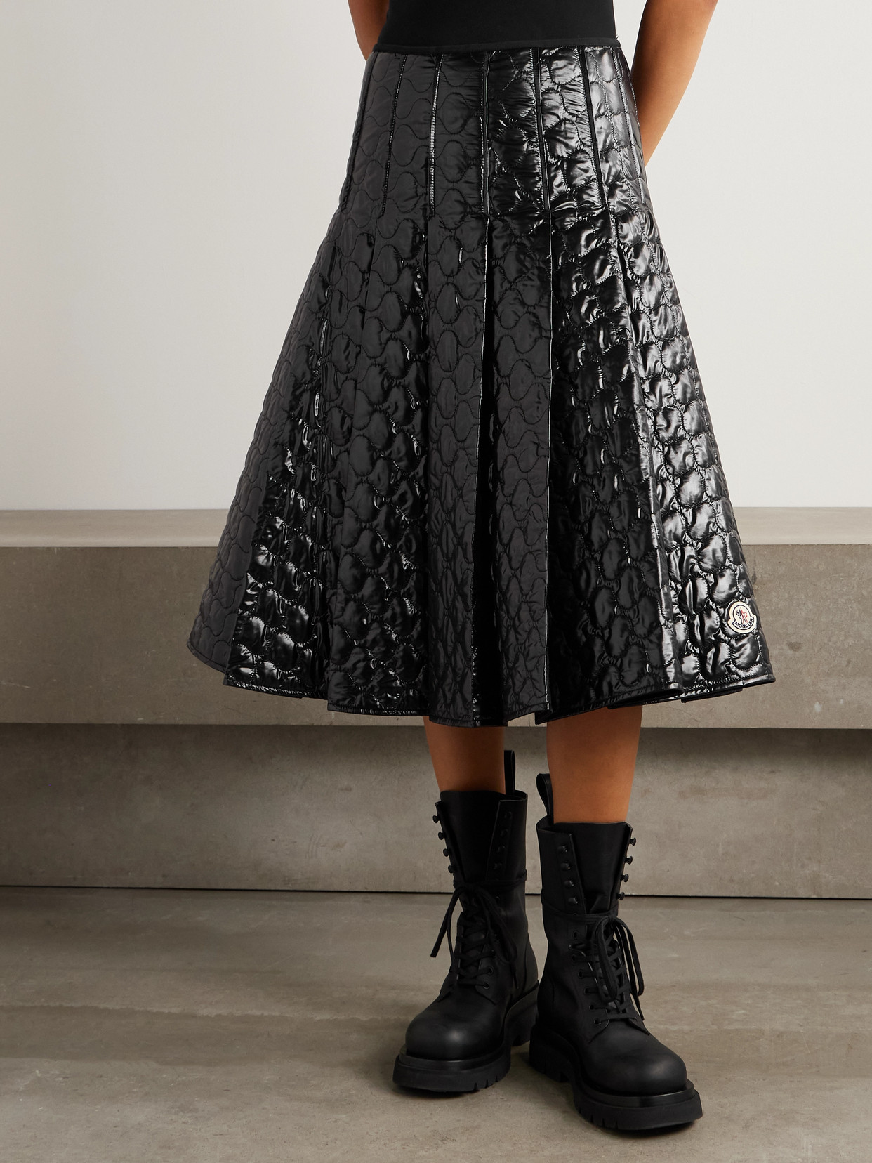 Moncler Gonna Midi Padded With Quilted Checkered Pattern In Black