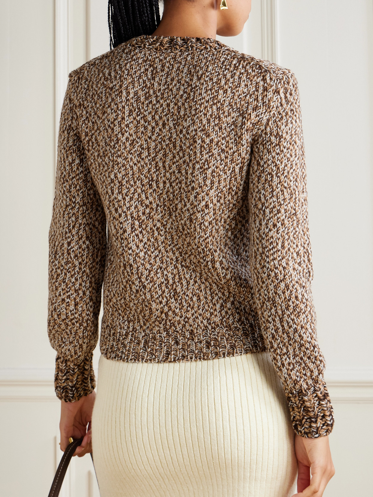 Moncler Marled Wool Crewneck Sweater In Brown