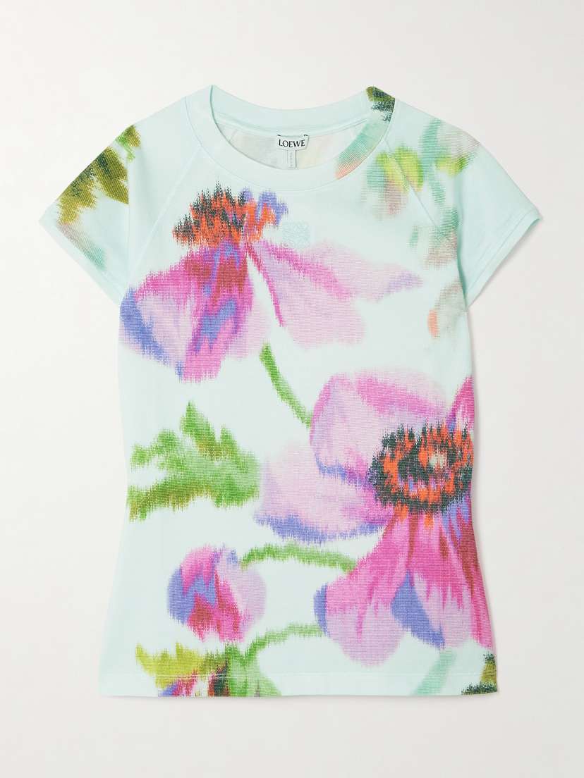 Loewe Embroidered Floral-print Cotton-blend Jersey T-shirt