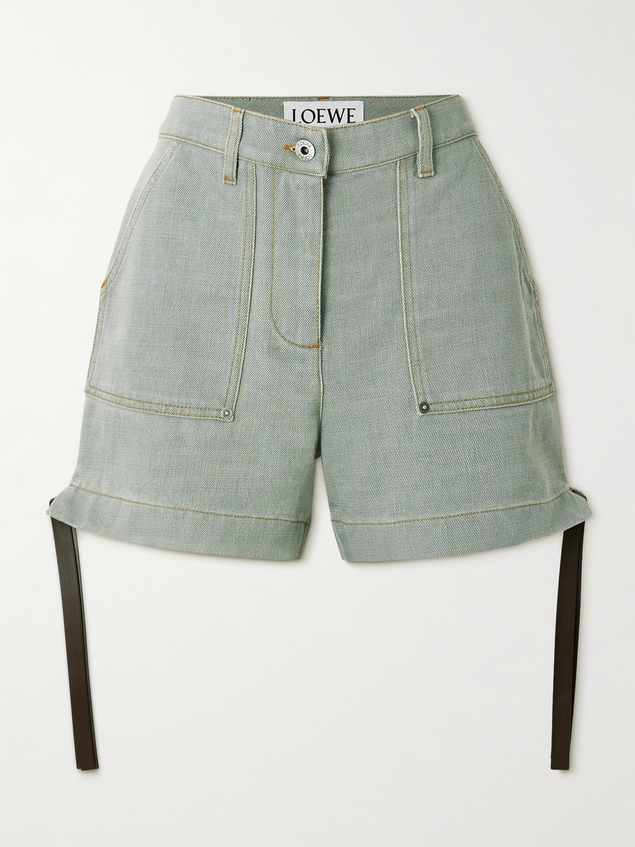 Loewe Leather-trimmed Denim Shorts
