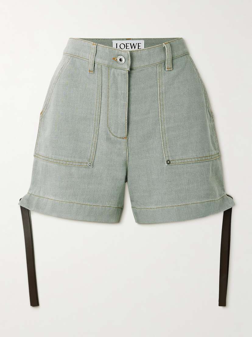 Loewe — Leather-trimmed denim shorts