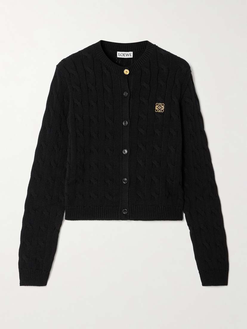 Loewe Embroidered Cable-knit Cotton Cardigan