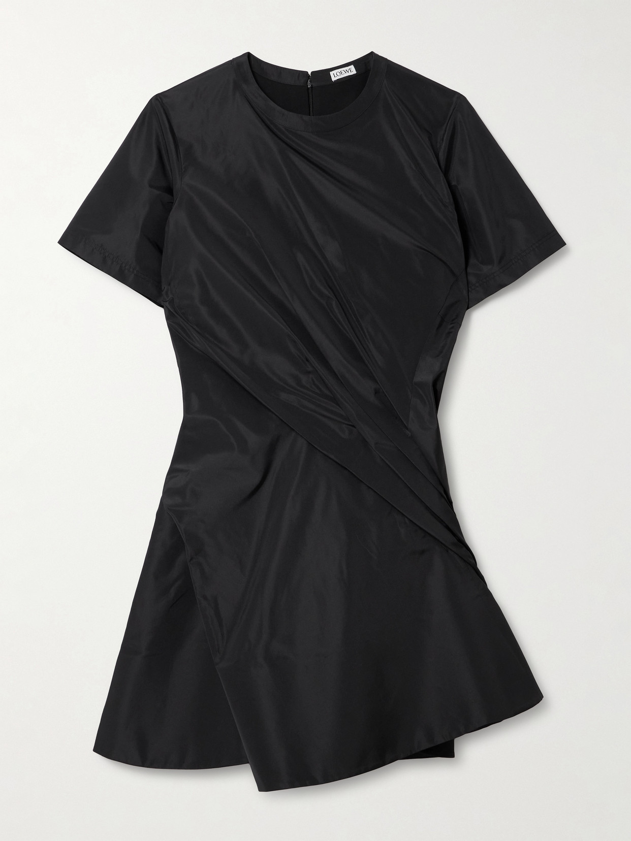 Loewe Twisted Draped Taffeta Mini Dress In Black