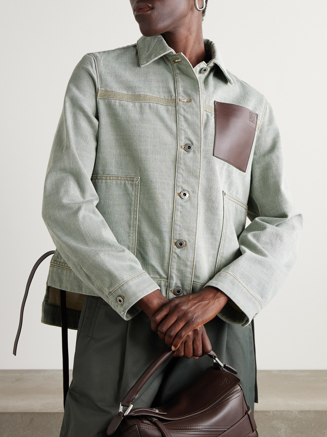 Loewe Leather-trimmed Denim Jacket