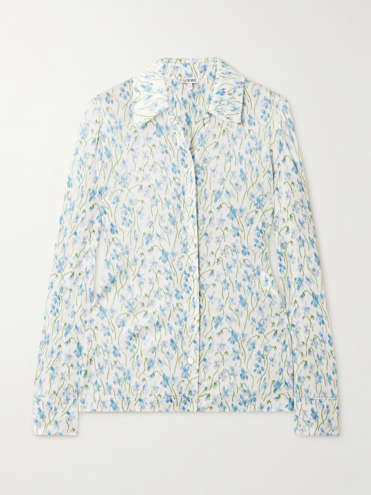 Loewe Embroidered Floral-print Crepe Shirt In Multi