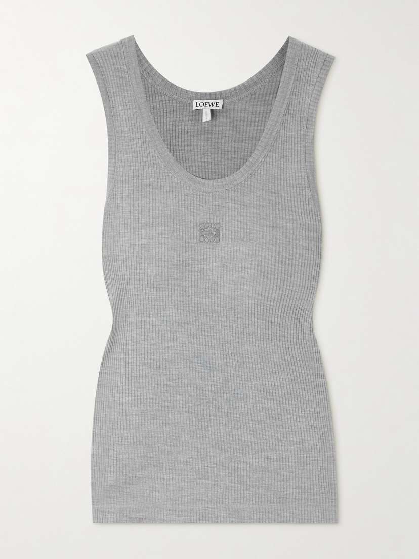Loewe Anagram Embroidered Ribbed Silk-jersey Tank