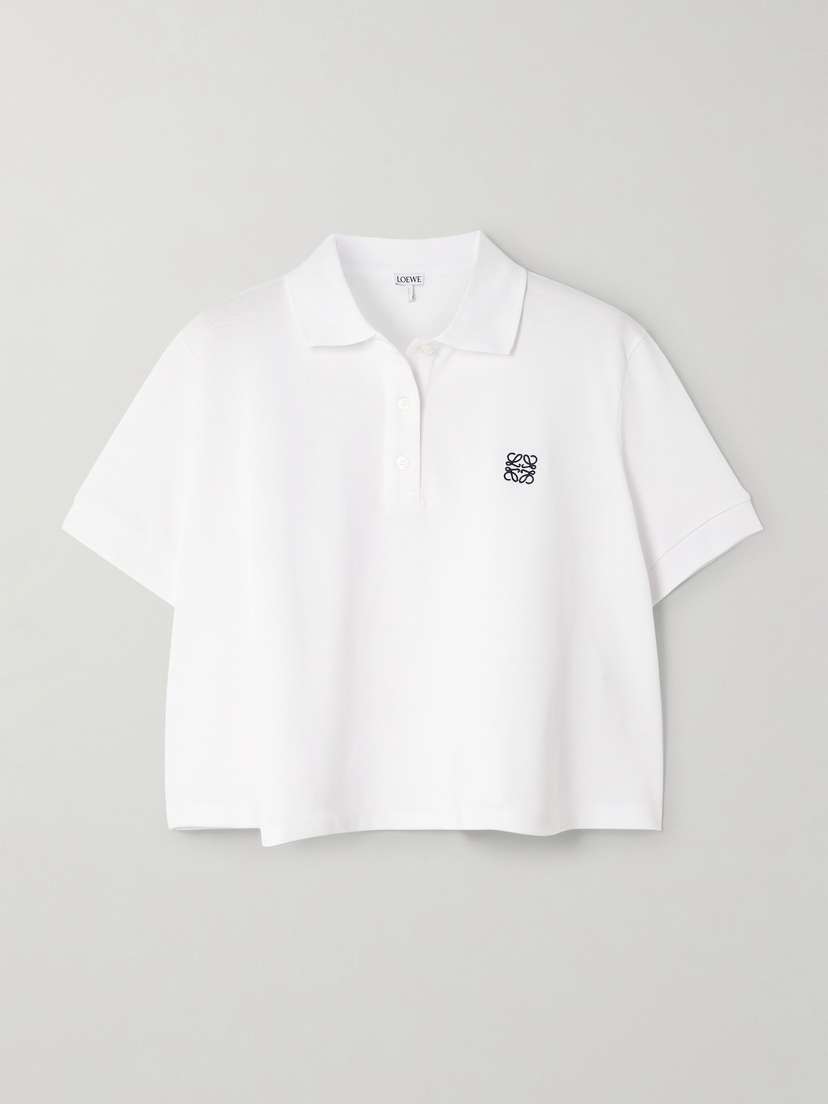 Loewe Cropped Embroidered Cotton-piqué Polo Shirt