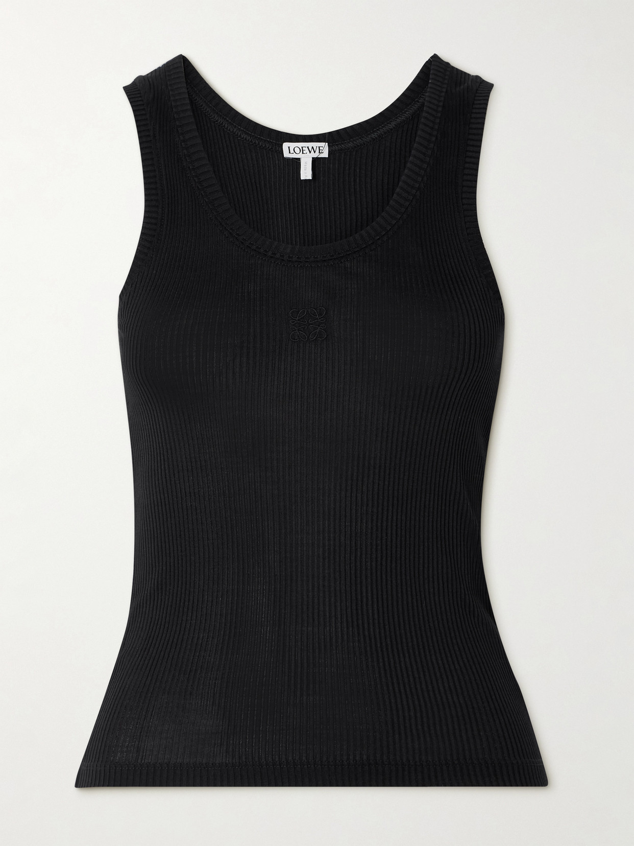 Loewe Anagram Embroidered Ribbed Silk-jersey Tank In Black