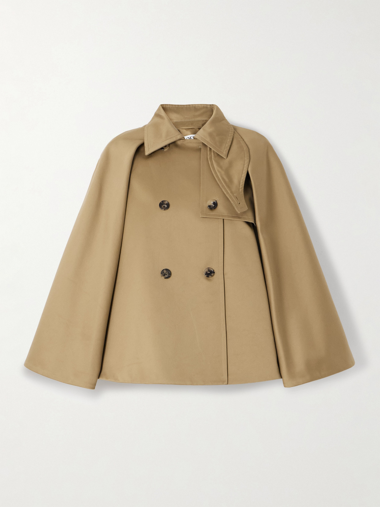 Loewe Double-breasted Cape-effect Organic Cotton-gabardine Jacket In Brown