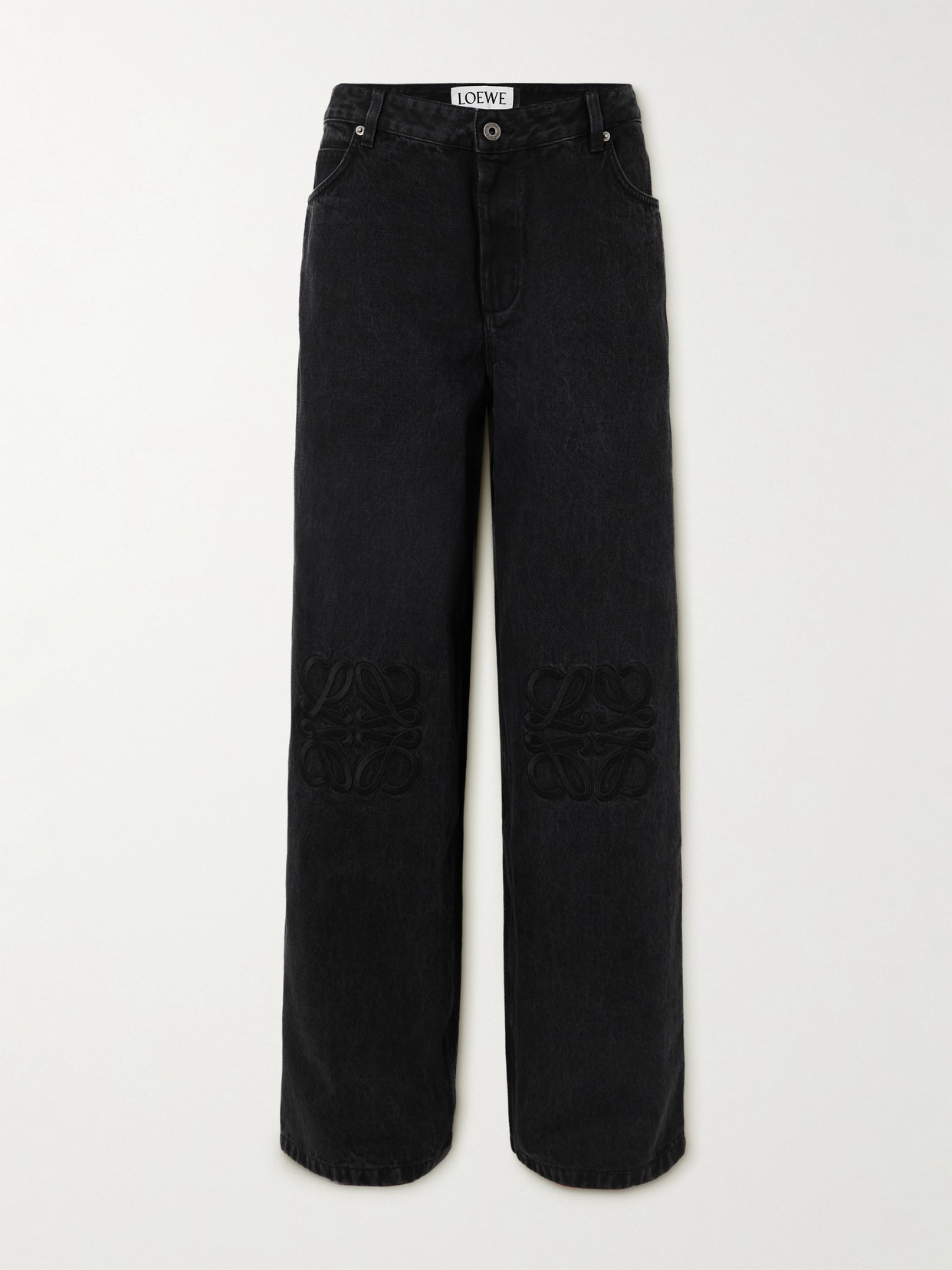 Loewe Anagram Baggy Appliquéd High-rise Wide-leg Jeans In Black