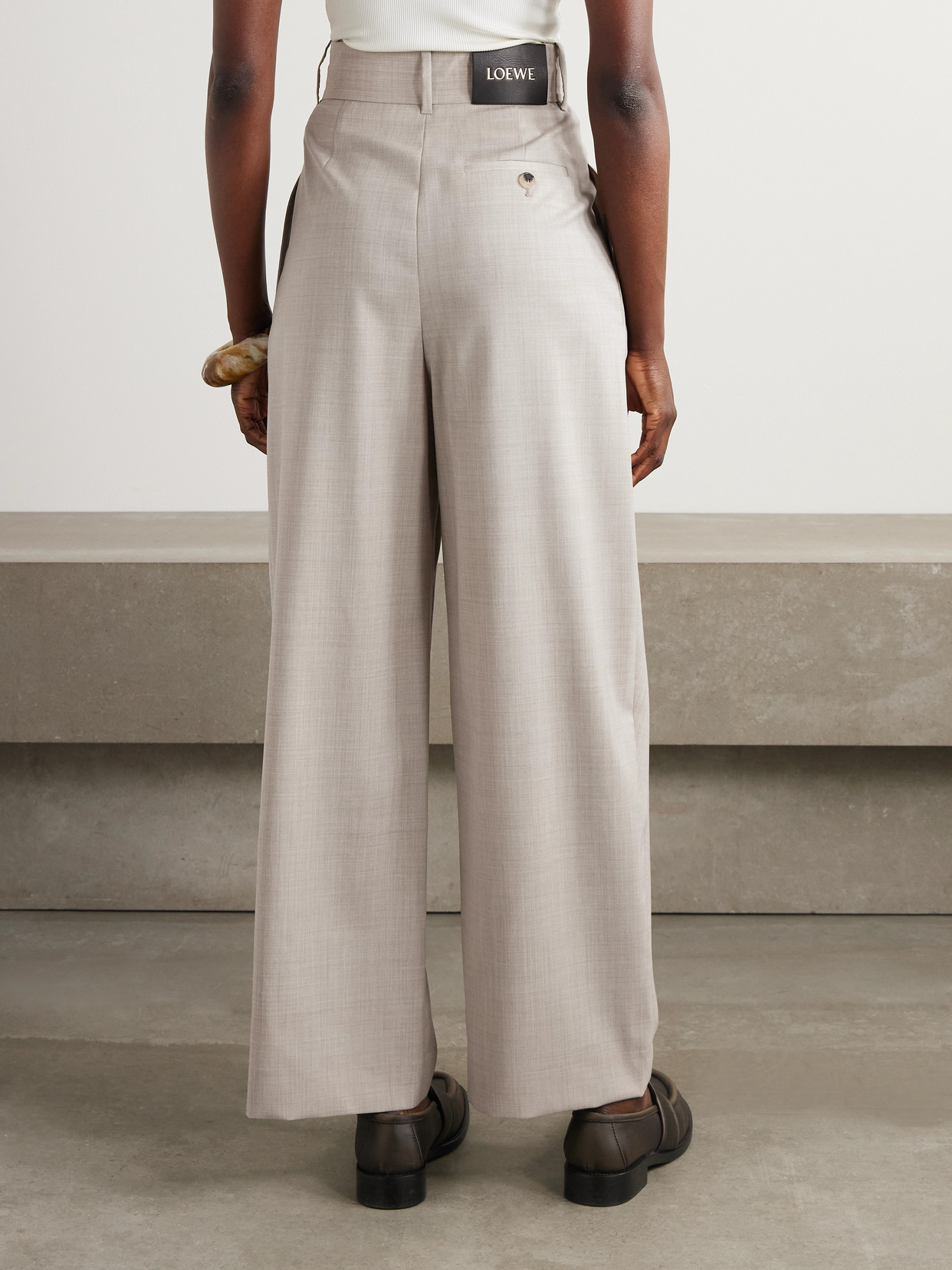 Loewe Asymmetric Pleated Wool Wide-leg Pants