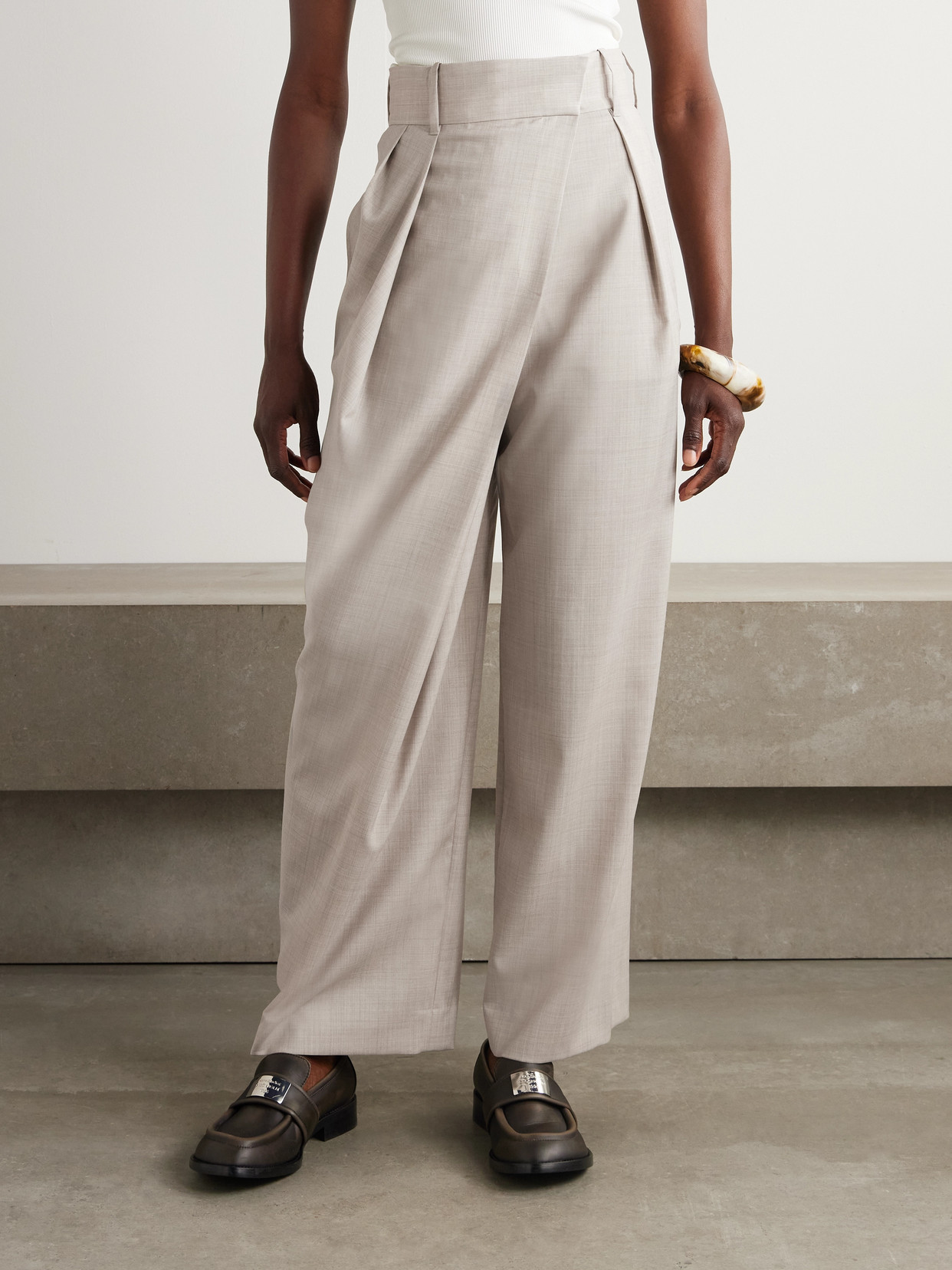 Loewe Asymmetric Pleated Wool Wide-leg Pants