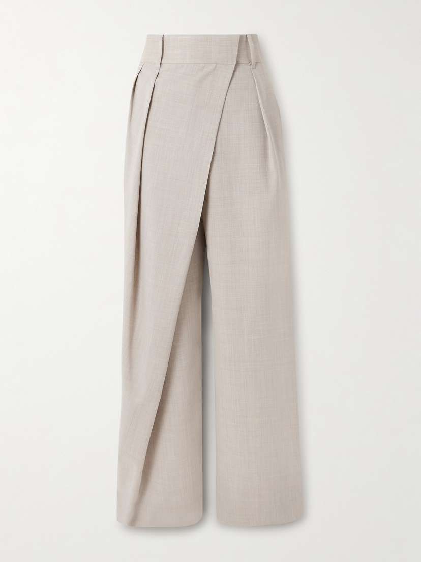 Loewe Asymmetric Pleated Wool Wide-leg Pants