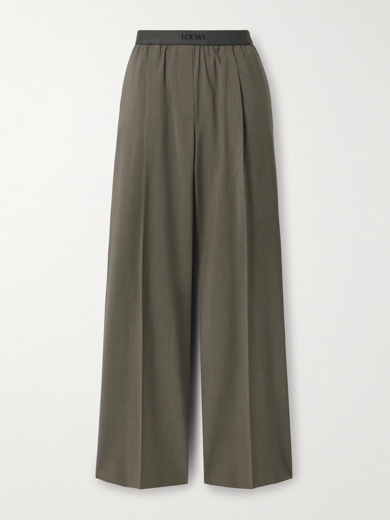 Loewe Pleated Wool Straight-leg Pants In Gray