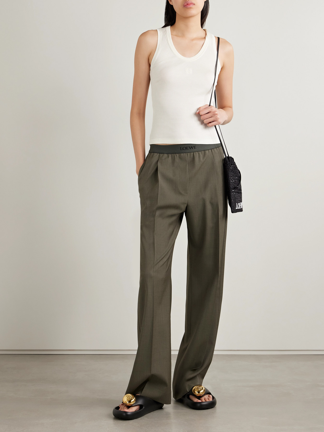 Loewe Pleated Wool Straight-leg Pants In Gray