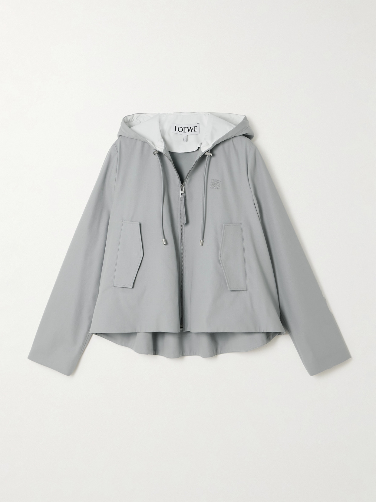 Loewe Cropped Hooded Embroidered Cotton-twill Jacket In Gray