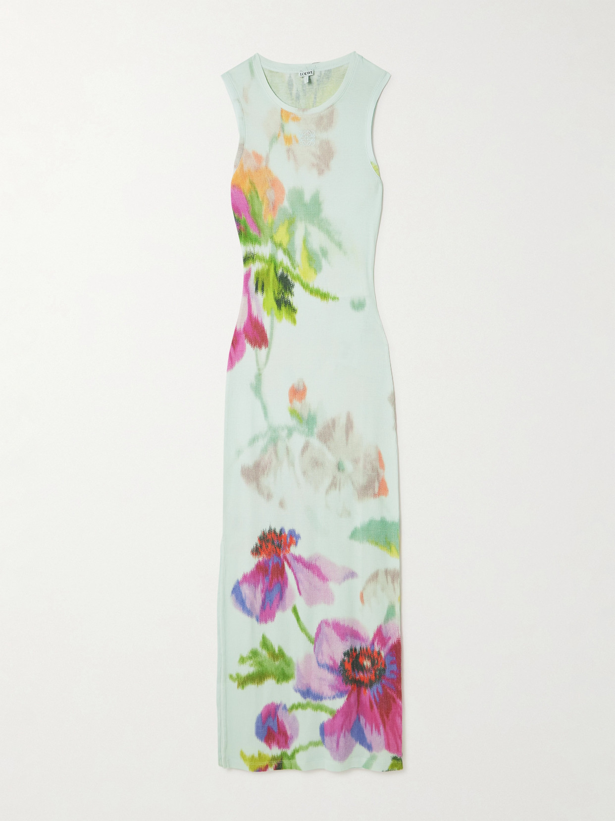 Loewe Ribbed Floral-print Silk And Cotton-blend Jersey Midi Dress In Multi
