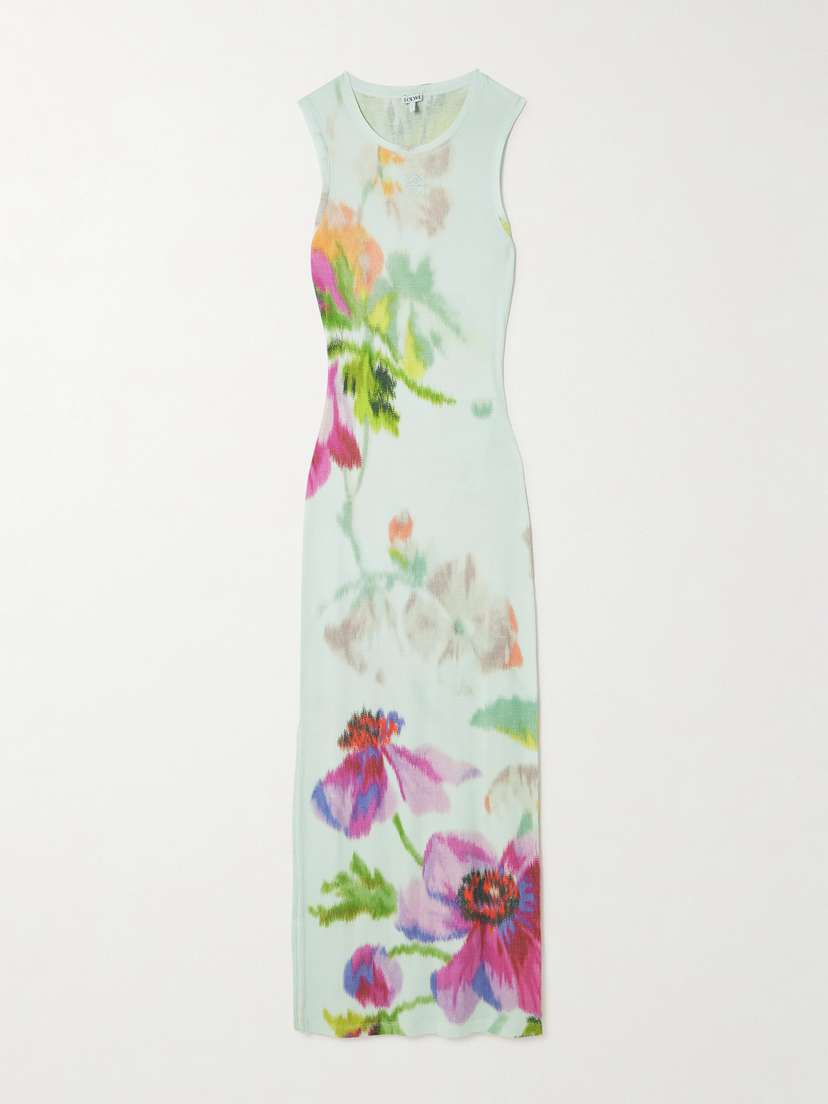 Loewe Ribbed Floral-print Silk And Cotton-blend Jersey Midi Dress