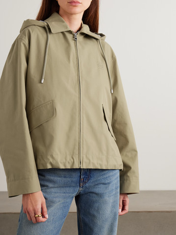 Loewe Hooded striped poplin-paneled embroidered cotton-twill jacket