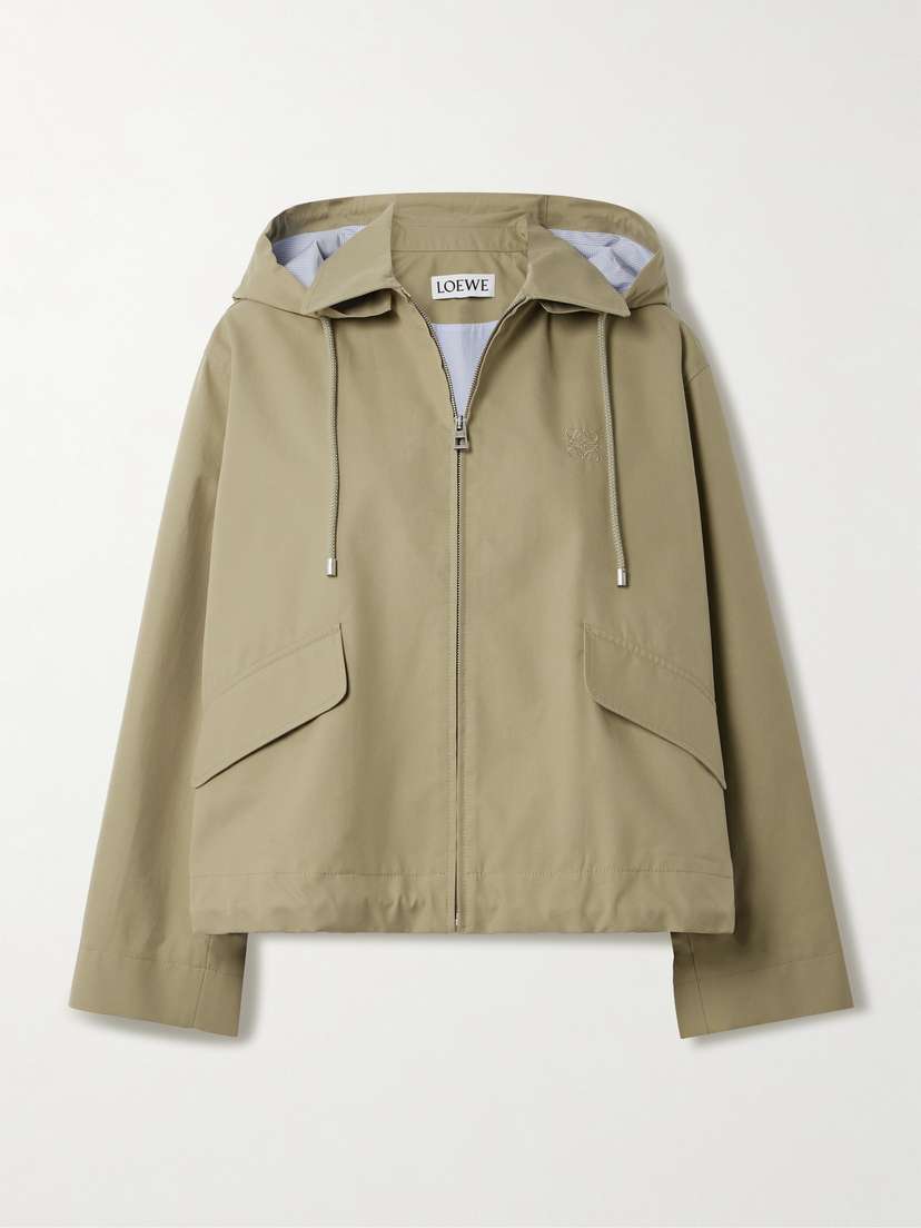 Loewe Hooded Striped Poplin-paneled Embroidered Cotton-twill Jacket