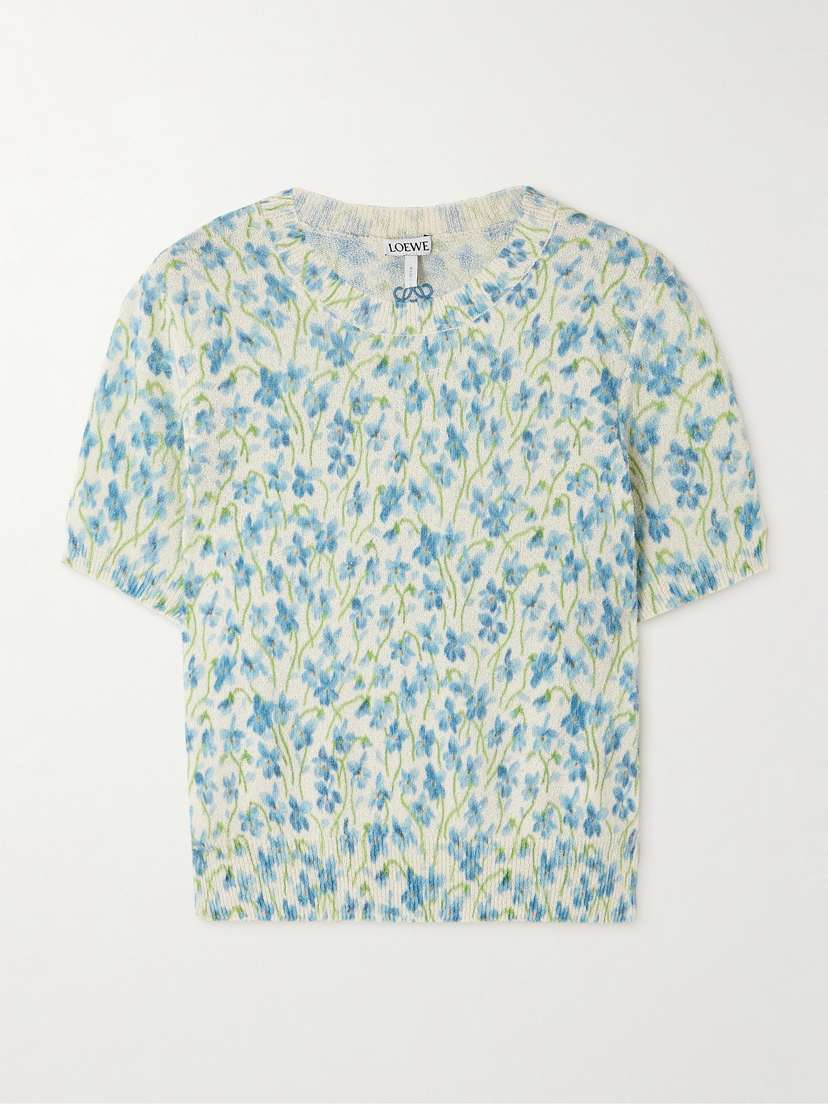 Loewe Embroidered Floral-print Cotton-blend T-shirt