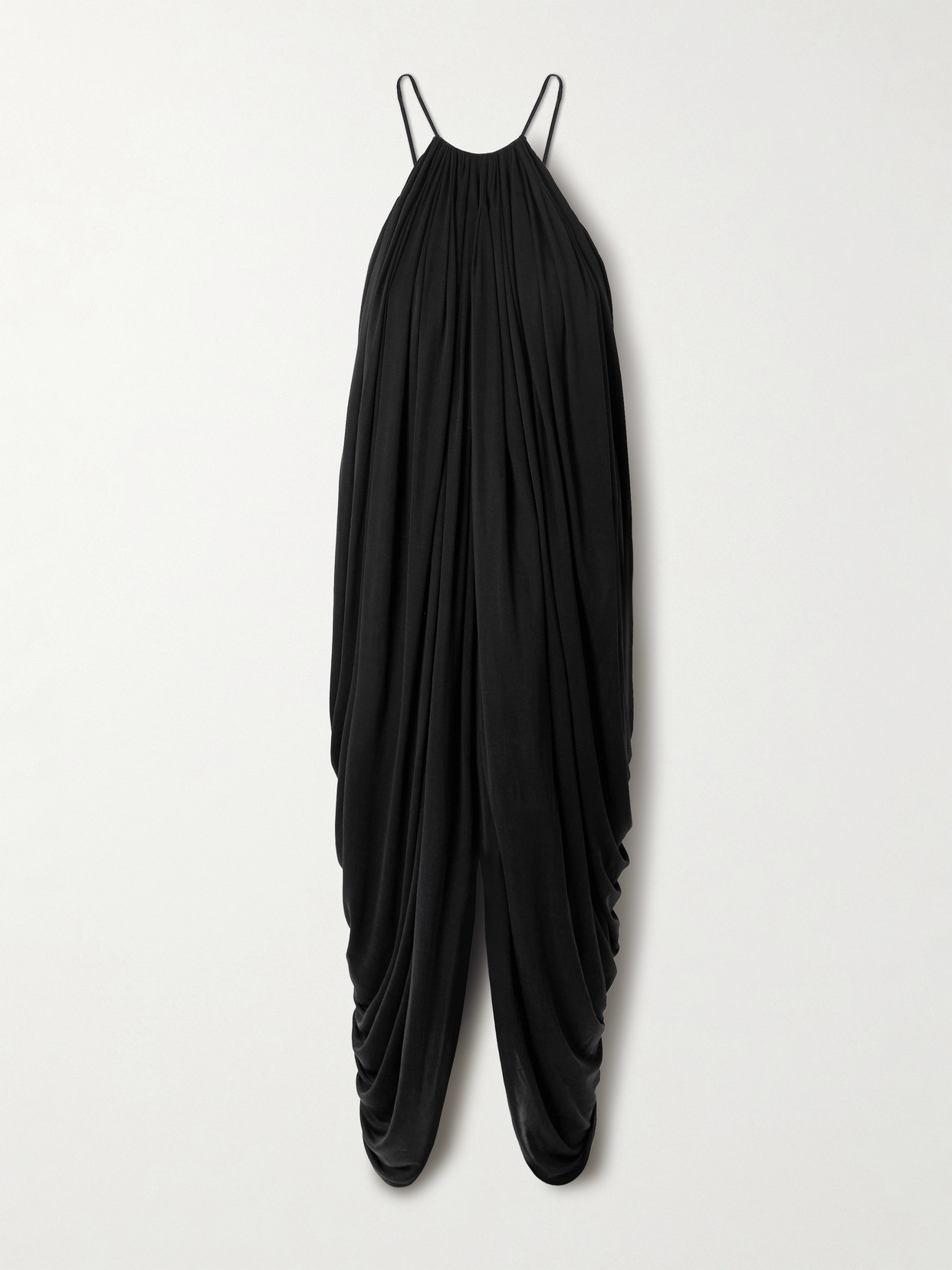 Loewe Embellished Draped Silk Halterneck Midi Dress In Black