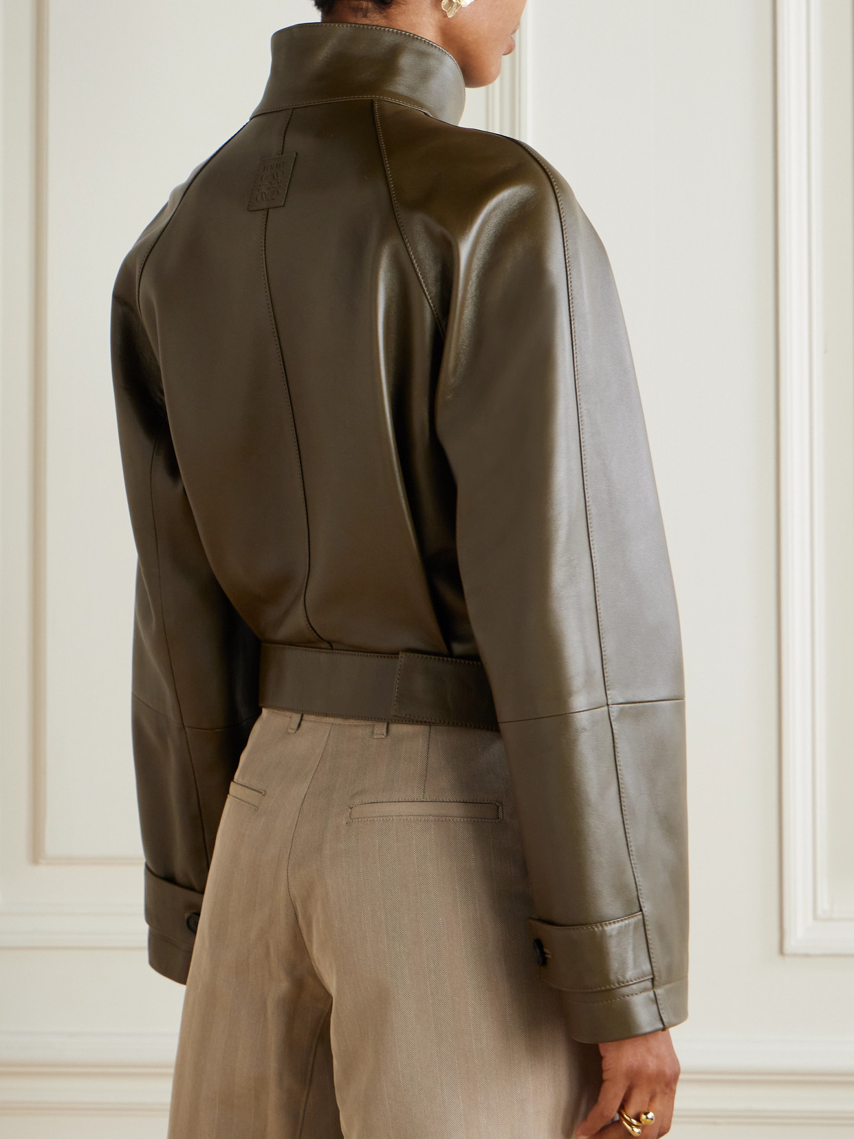 Loewe Calfskin Funnel-neck Jacket In Green