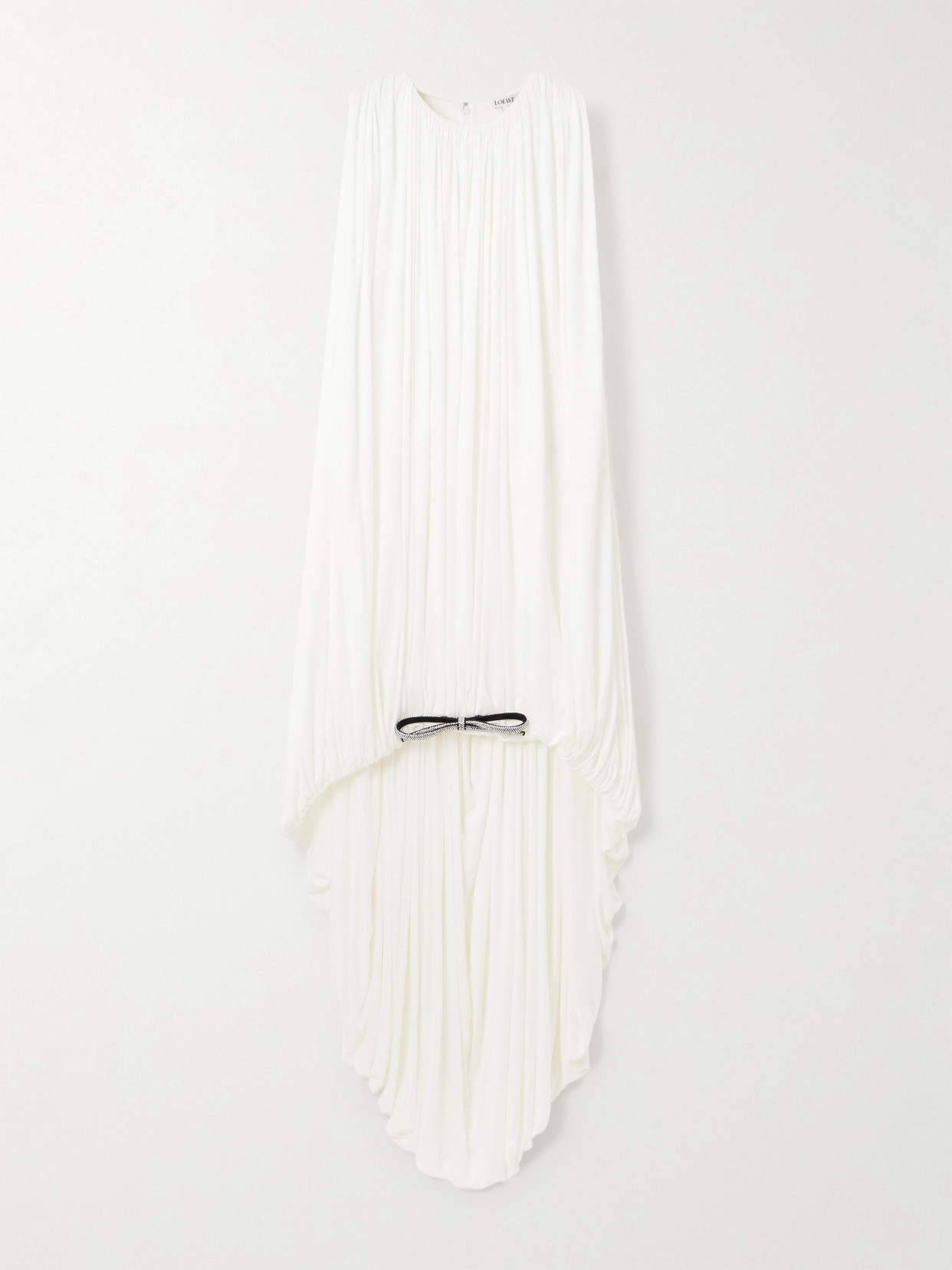 Loewe Embellished Asymmetric Draped Silk-jersey Halterneck Dress In White