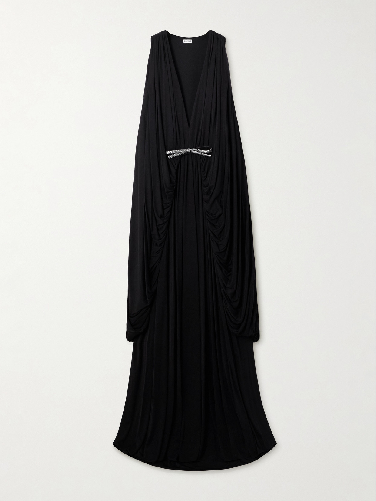 Loewe Embellished Draped Cotton-jersey Gown In Black