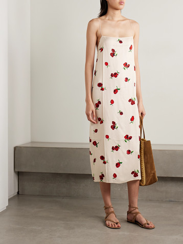 KHAITE Sicily printed satin-twill midi dress