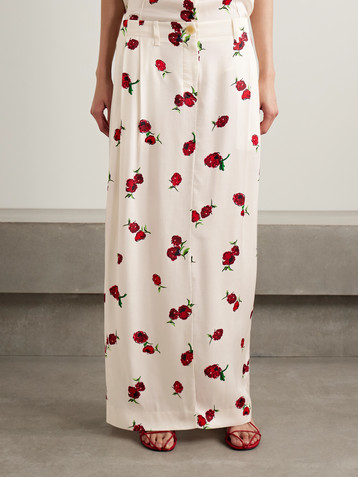 KHAITE Lucian pleated silk-twill maxi skirt